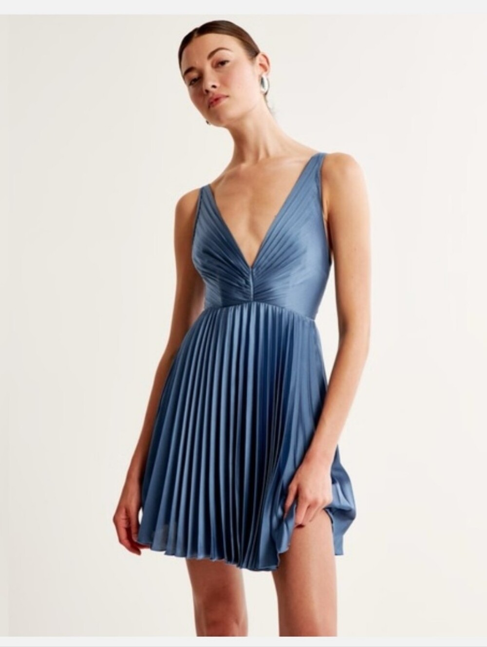 Abercrombie & Fitch The A&F Giselle Pleated Mini Dress Dusty Blue Size Large